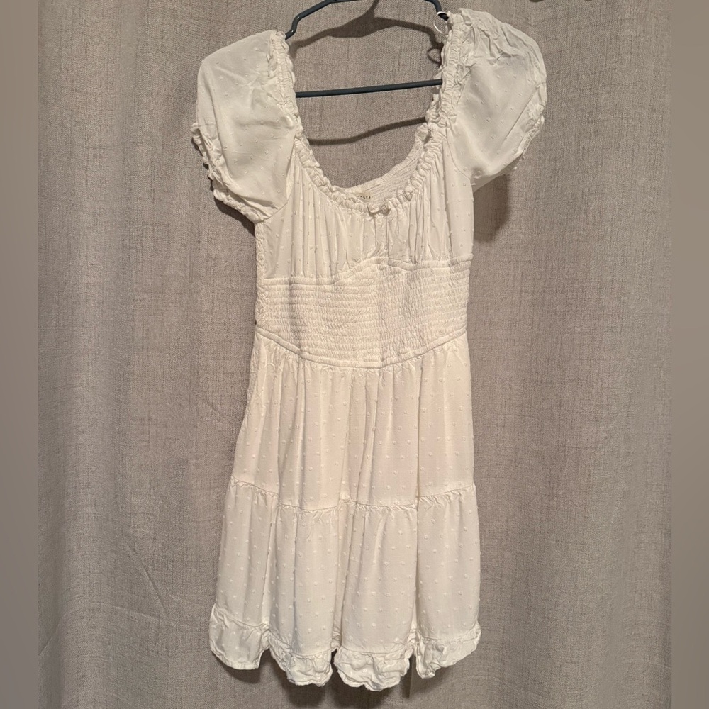 Aeropostale Cream Swiss Dot Puff Sleeve Mini Dress